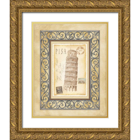Pisa Postcard Gold Ornate Wood Framed Art Print with Double Matting by Laliberte, Andrea