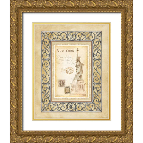 New York Postcard Gold Ornate Wood Framed Art Print with Double Matting by Laliberte, Andrea