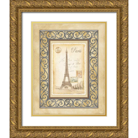 Paris Postcard Gold Ornate Wood Framed Art Print with Double Matting by Laliberte, Andrea