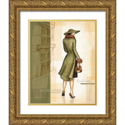 Rain New York Gold Ornate Wood Framed Art Print with Double Matting by Laliberte, Andrea