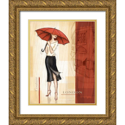 Rain London Gold Ornate Wood Framed Art Print with Double Matting by Laliberte, Andrea