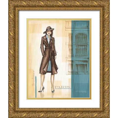 Rain Paris Gold Ornate Wood Framed Art Print with Double Matting by Laliberte, Andrea