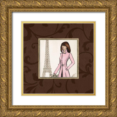 Paris in Pink Gold Ornate Wood Framed Art Print with Double Matting by Laliberte, Andrea