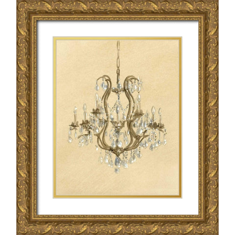 Elegant Chandelier II Gold Ornate Wood Framed Art Print with Double Matting by Laurencon