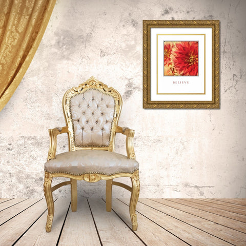 Believe Flowers Gold Ornate Wood Framed Art Print with Double Matting by Love, Maureen