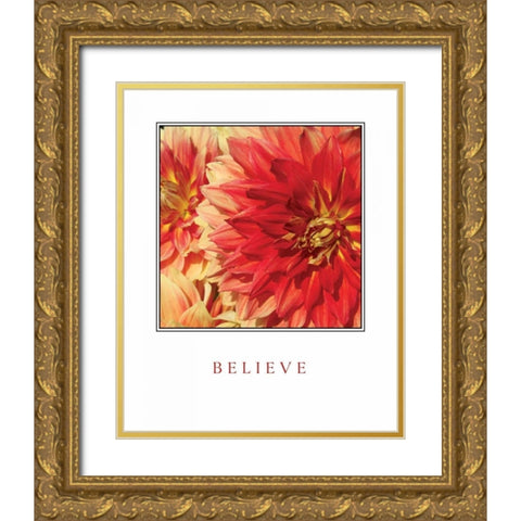Believe Flowers Gold Ornate Wood Framed Art Print with Double Matting by Love, Maureen