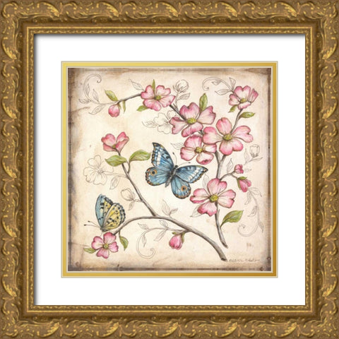 Le jardin Butterfly I Gold Ornate Wood Framed Art Print with Double Matting by McRostie, Kate