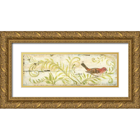 Eco Finch Gold Ornate Wood Framed Art Print with Double Matting by McRostie, Kate