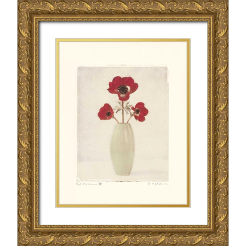 Red Anemones IV Gold Ornate Wood Framed Art Print with Double Matting by Melious, Amy