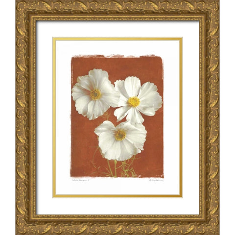 White Cosmos I Gold Ornate Wood Framed Art Print with Double Matting by Melious, Amy