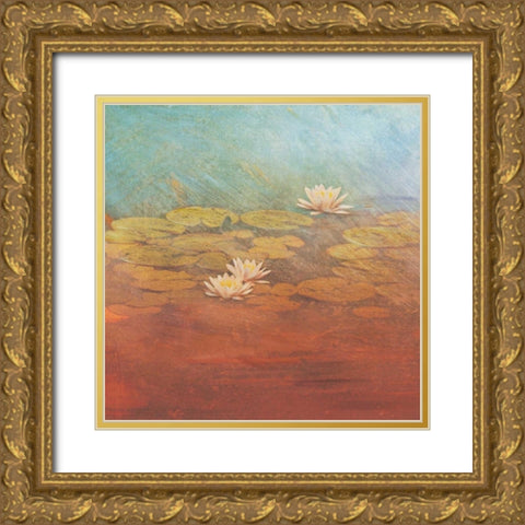 Pond Lilies I Gold Ornate Wood Framed Art Print with Double Matting by Melious, Amy