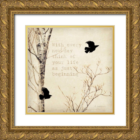 Birds and Branches I Gold Ornate Wood Framed Art Print with Double Matting by Melious, Amy