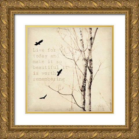 Birds and Branches II Gold Ornate Wood Framed Art Print with Double Matting by Melious, Amy