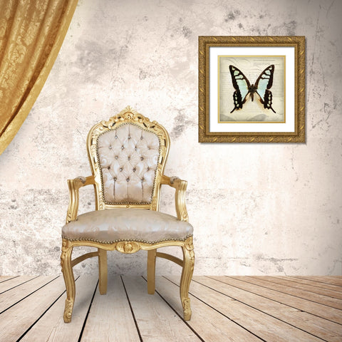 Butterflies Script I Gold Ornate Wood Framed Art Print with Double Matting by Melious, Amy