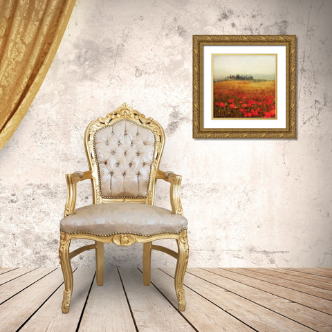 Tuscan Poppies Gold Ornate Wood Framed Art Print with Double Matting by Melious, Amy