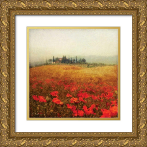 Tuscan Poppies Gold Ornate Wood Framed Art Print with Double Matting by Melious, Amy