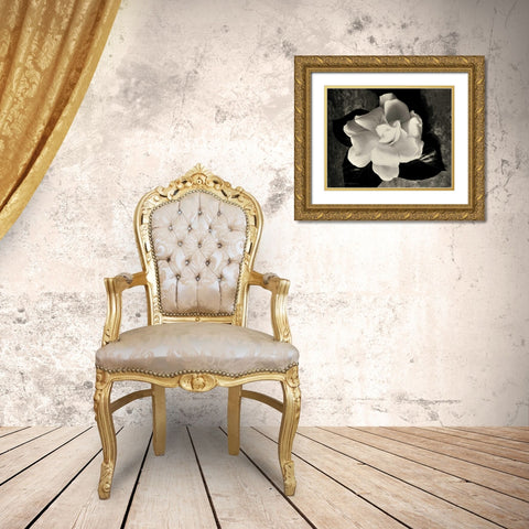 Gardenia Bloom Gold Ornate Wood Framed Art Print with Double Matting by Melious, Amy