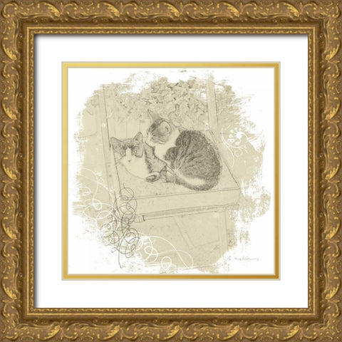 Feline Illustration II Gold Ornate Wood Framed Art Print with Double Matting by Melious, Amy