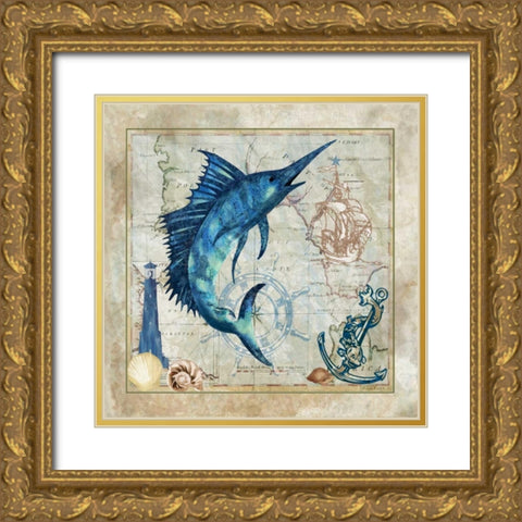 Nautical Swordfish Gold Ornate Wood Framed Art Print with Double Matting by Meyer, Jill