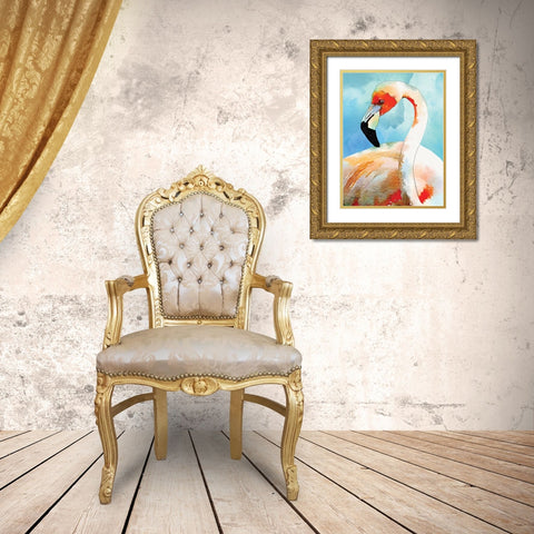 Amazing Flamingos II Gold Ornate Wood Framed Art Print with Double Matting by Meyer, Jill
