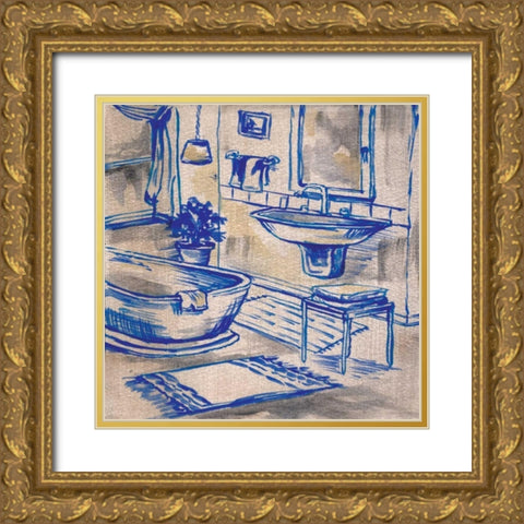 Deep Blue Bath I Gold Ornate Wood Framed Art Print with Double Matting by Ferry, Margaret