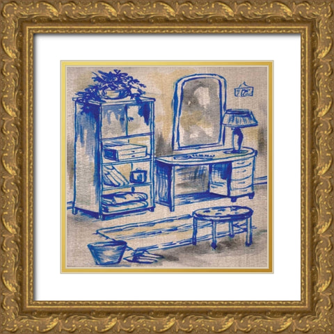 Deep Blue Bath II Gold Ornate Wood Framed Art Print with Double Matting by Ferry, Margaret