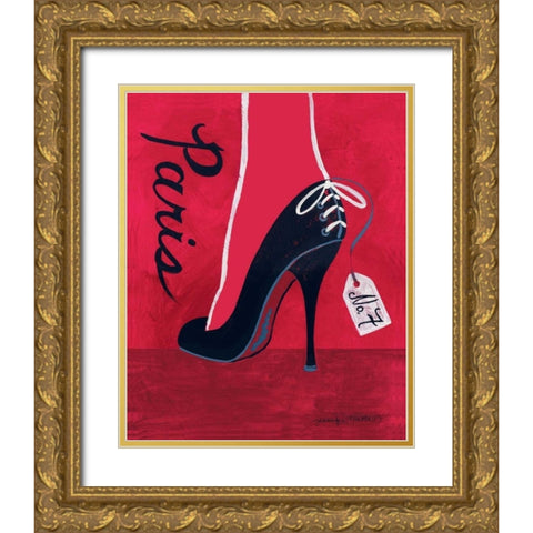 High Heels Paris Gold Ornate Wood Framed Art Print with Double Matting by Matla, Jennifer
