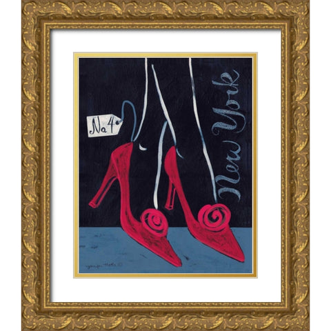 High Heels New York Gold Ornate Wood Framed Art Print with Double Matting by Matla, Jennifer