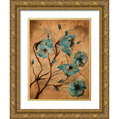 Blue Poppies I Gold Ornate Wood Framed Art Print with Double Matting by Monahan, Jodi
