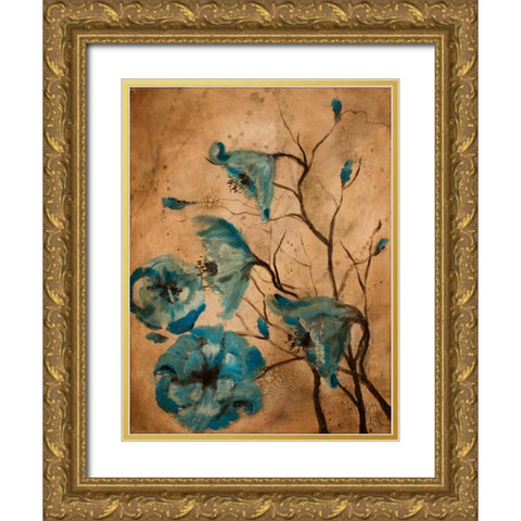 Blue Poppies II Gold Ornate Wood Framed Art Print with Double Matting by Monahan, Jodi
