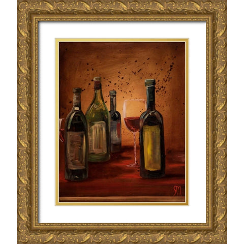 Glass of Wine Gold Ornate Wood Framed Art Print with Double Matting by Monahan, Jodi