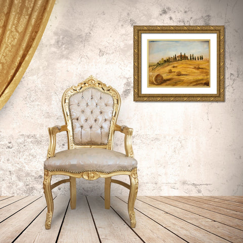 Tuscan Hayfield Gold Ornate Wood Framed Art Print with Double Matting by Monahan, Jodi