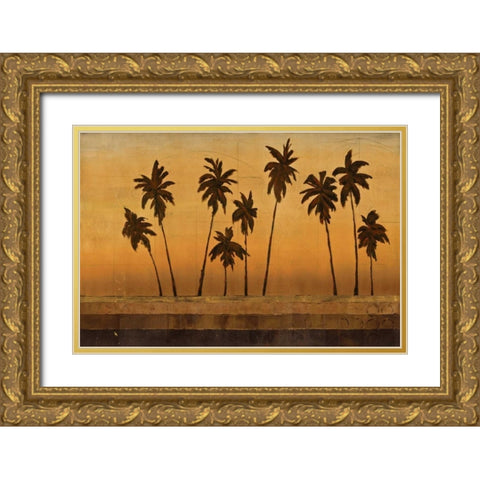 Sunset Palms II Gold Ornate Wood Framed Art Print with Double Matting by Martin, Cheryl