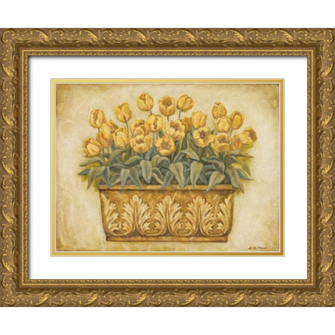 Yellow Tulips Gold Ornate Wood Framed Art Print with Double Matting by Misa, Eva