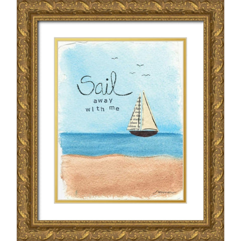 Sail Away Gold Ornate Wood Framed Art Print with Double Matting by Martin, Monica