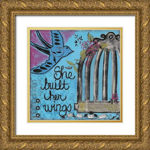 She Built Her Wings Gold Ornate Wood Framed Art Print with Double Matting by Martin, Monica