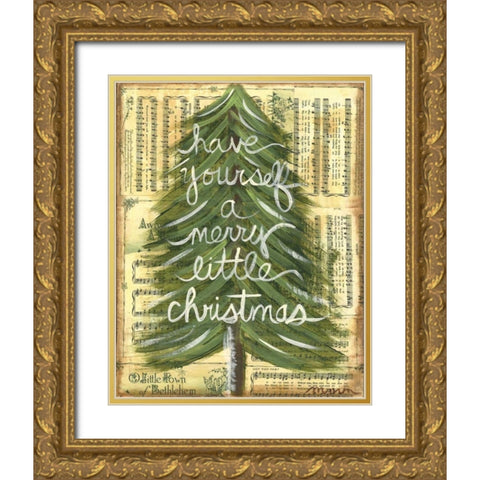 Merry Little Christmas Gold Ornate Wood Framed Art Print with Double Matting by Martin, Monica