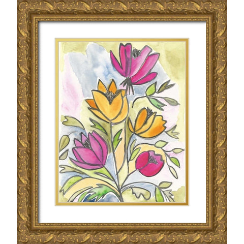 Summer Bouquet Gold Ornate Wood Framed Art Print with Double Matting by Martin, Monica