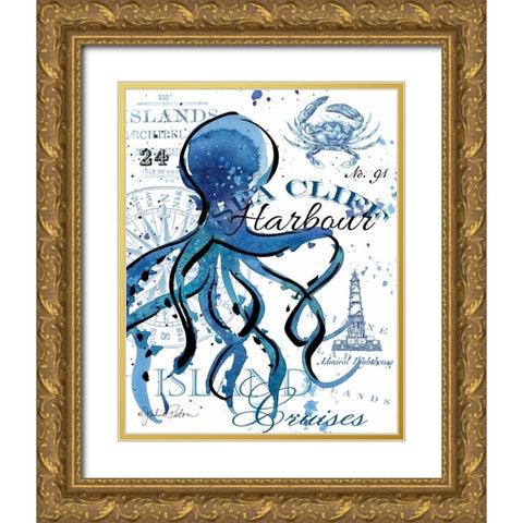 Sea Cliff Octopus Gold Ornate Wood Framed Art Print with Double Matting by Paton, Julie