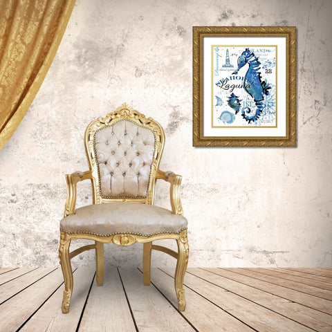Seahorse Laguna Gold Ornate Wood Framed Art Print with Double Matting by Paton, Julie