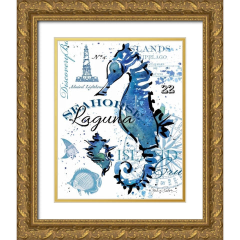Seahorse Laguna Gold Ornate Wood Framed Art Print with Double Matting by Paton, Julie