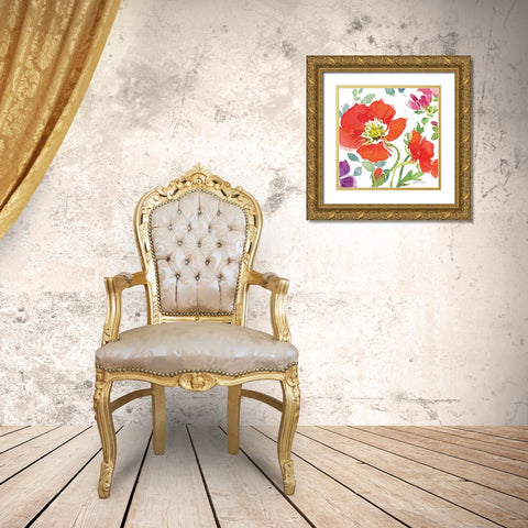 Red Poppies III Gold Ornate Wood Framed Art Print with Double Matting by Paton, Julie
