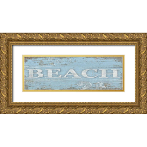 Beach Sign Gold Ornate Wood Framed Art Print with Double Matting by Paton, Julie