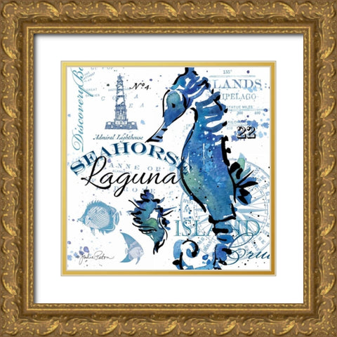 Seahorse Laguna Gold Ornate Wood Framed Art Print with Double Matting by Paton, Julie