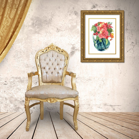 Bright Rose Bouquet II Gold Ornate Wood Framed Art Print with Double Matting by Paton, Julie