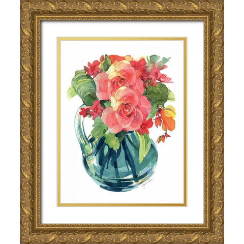Bright Rose Bouquet II Gold Ornate Wood Framed Art Print with Double Matting by Paton, Julie