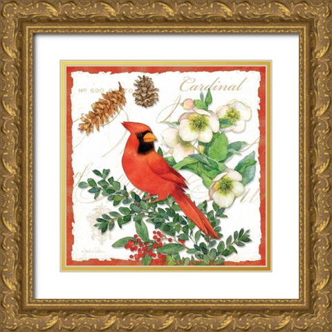 Holiday Birds II Gold Ornate Wood Framed Art Print with Double Matting by Paton, Julie