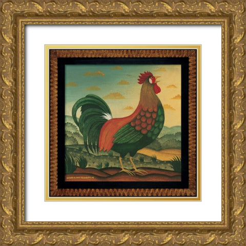 Rooster Gold Ornate Wood Framed Art Print with Double Matting by Pedersen, Diane