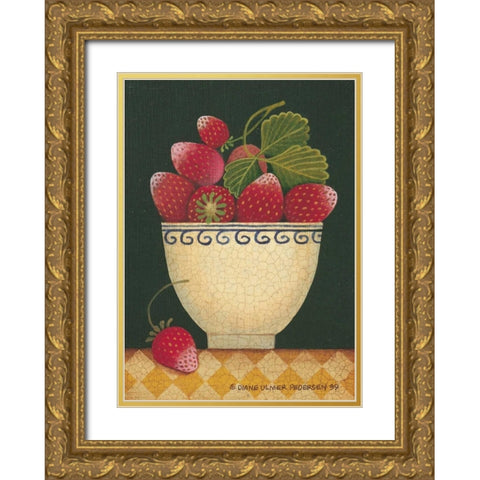 Cup O Strawberries Gold Ornate Wood Framed Art Print with Double Matting by Pedersen, Diane
