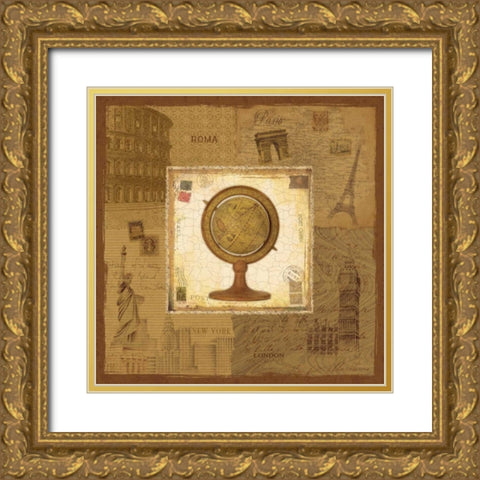 Globe I Gold Ornate Wood Framed Art Print with Double Matting by Pela Design